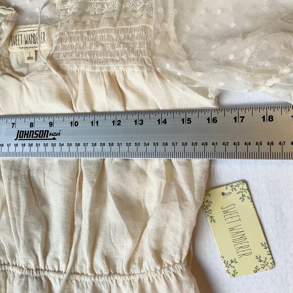 Sweet Wanderer Women Dress size S KneeLength Baby Doll Sheer Mesh Ivory White - Picture 3 of 11